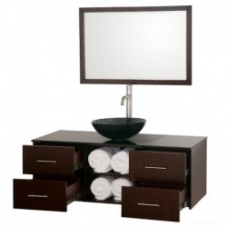 48 inch Single Bathroom Vanity in Espresso, Smoke Glass Countertop, Smoke Glass Sink, and 36 inch Mirror