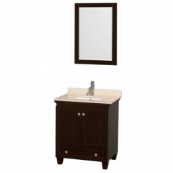 30 inch Single Bathroom Vanity in Espresso, Ivory Marble Countertop, Undermount Square Sink, and 24 inch Mirror