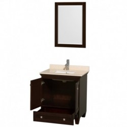 30 inch Single Bathroom Vanity in Espresso, Ivory Marble Countertop, Undermount Square Sink, and 24 inch Mirror