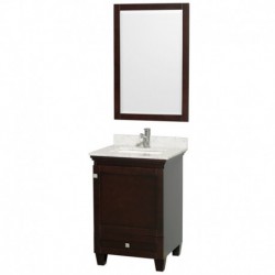 24 inch Single Bathroom Vanity in Espresso, White Carrera Marble Countertop, Undermount Square Sink, and 24 inch Mirror