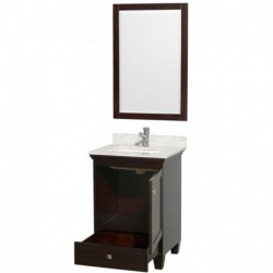 24 inch Single Bathroom Vanity in Espresso, White Carrera Marble Countertop, Undermount Square Sink, and 24 inch Mirror