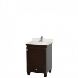 24 inch Single Bathroom Vanity in Espresso, White Carrera Marble Countertop, Undermount Square Sink, and No Mirror