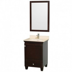 24 inch Single Bathroom Vanity in Espresso, Ivory Marble Countertop, Undermount Square Sink, and 24 inch Mirror