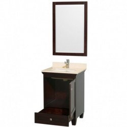 24 inch Single Bathroom Vanity in Espresso, Ivory Marble Countertop, Undermount Square Sink, and 24 inch Mirror