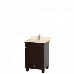 24 inch Single Bathroom Vanity in Espresso, Ivory Marble Countertop, Undermount Square Sink, and No Mirror