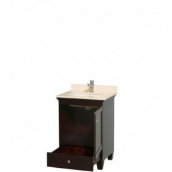 24 inch Single Bathroom Vanity in Espresso, Ivory Marble Countertop, Undermount Square Sink, and No Mirror