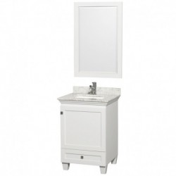 24 inch Single Bathroom Vanity in White, White Carrera Marble Countertop, Undermount Square Sink, and 24 inch Mirror