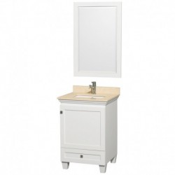 24 inch Single Bathroom Vanity in White, Ivory Marble Countertop, Undermount Square Sink, and 24 inch Mirror