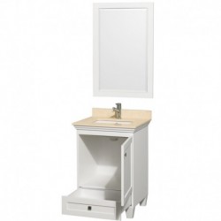 24 inch Single Bathroom Vanity in White, Ivory Marble Countertop, Undermount Square Sink, and 24 inch Mirror