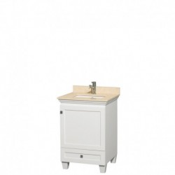 24 inch Single Bathroom Vanity in White, Ivory Marble Countertop, Undermount Square Sink, and No Mirror