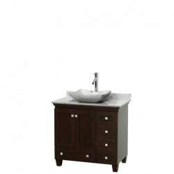 36 inch Single Bathroom Vanity in Espresso, White Carrera Marble Countertop, Avalon White Carrera Marble Sink, and No Mirror