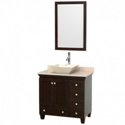 36 inch Single Bathroom Vanity in Espresso, Ivory Marble Countertop, Pyra Bone Porcelain Sink, and 24 inch Mirror