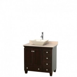36 inch Single Bathroom Vanity in Espresso, Ivory Marble Countertop, Pyra Bone Porcelain Sink, and No Mirror