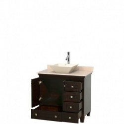 36 inch Single Bathroom Vanity in Espresso, Ivory Marble Countertop, Pyra Bone Porcelain Sink, and No Mirror