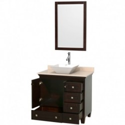 36 inch Single Bathroom Vanity in Espresso, Ivory Marble Countertop, Pyra White Porcelain Sink, and 24 inch Mirror