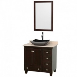 36 inch Single Bathroom Vanity in Espresso, Ivory Marble Countertop, Altair Black Granite Sink, and 24 inch Mirror