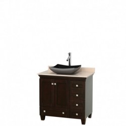 36 inch Single Bathroom Vanity in Espresso, Ivory Marble Countertop, Altair Black Granite Sink, and No Mirror