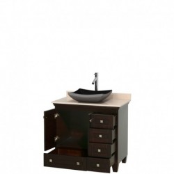 36 inch Single Bathroom Vanity in Espresso, Ivory Marble Countertop, Altair Black Granite Sink, and No Mirror
