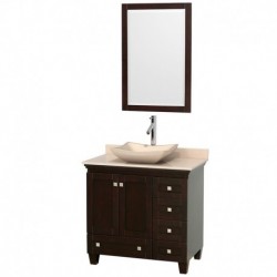 36 inch Single Bathroom Vanity in Espresso, Ivory Marble Countertop, Avalon Ivory Marble Sink, and 24 inch Mirror