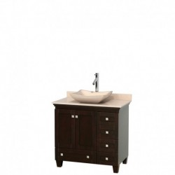 36 inch Single Bathroom Vanity in Espresso, Ivory Marble Countertop, Avalon Ivory Marble Sink, and No Mirror