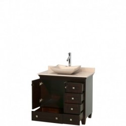36 inch Single Bathroom Vanity in Espresso, Ivory Marble Countertop, Avalon Ivory Marble Sink, and No Mirror