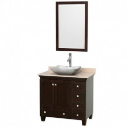 36 inch Single Bathroom Vanity in Espresso, Ivory Marble Countertop, Avalon White Carrera Marble Sink, and 24 inch Mirror
