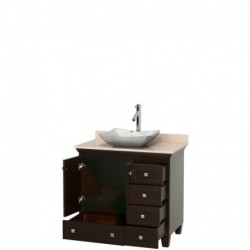 36 inch Single Bathroom Vanity in Espresso, Ivory Marble Countertop, Avalon White Carrera Marble Sink, and No Mirror
