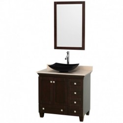 36 inch Single Bathroom Vanity in Espresso, Ivory Marble Countertop, Arista Black Granite Sink, and 24 inch Mirror