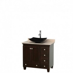 36 inch Single Bathroom Vanity in Espresso, Ivory Marble Countertop, Arista Black Granite Sink, and No Mirror