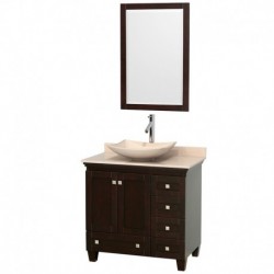 36 inch Single Bathroom Vanity in Espresso, Ivory Marble Countertop, Arista Ivory Marble Sink, and 24 inch Mirror