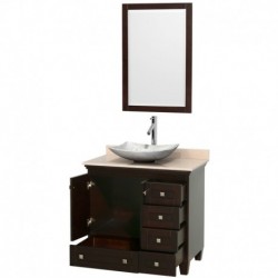 36 inch Single Bathroom Vanity in Espresso, Ivory Marble Countertop, Arista White Carrera Marble Sink, and 24 inch Mirror