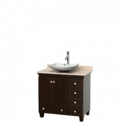 36 inch Single Bathroom Vanity in Espresso, Ivory Marble Countertop, Arista White Carrera Marble Sink, and No Mirror