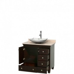 36 inch Single Bathroom Vanity in Espresso, Ivory Marble Countertop, Arista White Carrera Marble Sink, and No Mirror