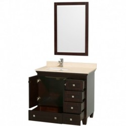 36 inch Single Bathroom Vanity in Espresso, Ivory Marble Countertop, Undermount Square Sink, and 24 inch Mirror