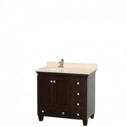 36 inch Single Bathroom Vanity in Espresso, Ivory Marble Countertop, Undermount Square Sink, and No Mirror