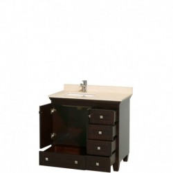 36 inch Single Bathroom Vanity in Espresso, Ivory Marble Countertop, Undermount Square Sink, and No Mirror