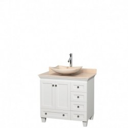 36 inch Single Bathroom Vanity in White, Ivory Marble Countertop, Arista Ivory Marble Sink, and No Mirror