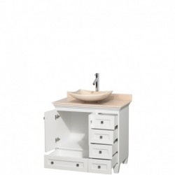 36 inch Single Bathroom Vanity in White, Ivory Marble Countertop, Arista Ivory Marble Sink, and No Mirror