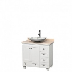 36 inch Single Bathroom Vanity in White, Ivory Marble Countertop, Arista White Carrera Marble Sink, and No Mirror