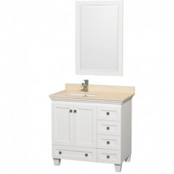 36 inch Single Bathroom Vanity in White, Ivory Marble Countertop, Undermount Square Sink, and 24 inch Mirror