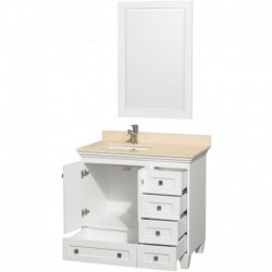 36 inch Single Bathroom Vanity in White, Ivory Marble Countertop, Undermount Square Sink, and 24 inch Mirror