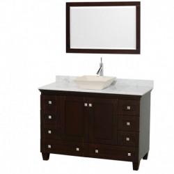 48 inch Single Bathroom Vanity in Espresso, White Carrera Marble Countertop, Pyra Bone Sink, and 24 inch Mirror