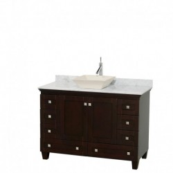 48 inch Single Bathroom Vanity in Espresso, White Carrera Marble Countertop, Pyra Bone Sink, and No Mirror