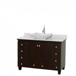 48 inch Single Bathroom Vanity in Espresso, White Carrera Marble Countertop, Avalon White Carrera Marble Sink, and No Mirror