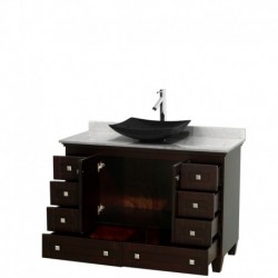 48 inch Single Bathroom Vanity in Espresso, White Carrera Marble Countertop, Arista Black Granite Sink, and No Mirror