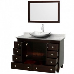 48 inch Single Bathroom Vanity in Espresso, White Carrera Marble Countertop, Arista White Carrera Marble Sink, and 24 inch Mirr