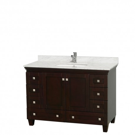 48 inch Single Bathroom Vanity in Espresso, White Carrera Marble Countertop, Undermount Square Sink, and No Mirror