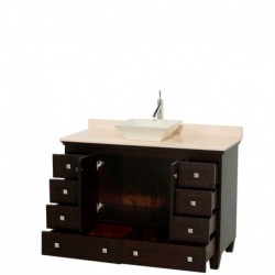 48 inch Single Bathroom Vanity in Espresso, Ivory Marble Countertop, Pyra Bone Sink, and No Mirror