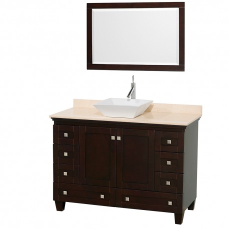 48 inch Single Bathroom Vanity in Espresso, Ivory Marble Countertop, Pyra White Sink, and 24 inch Mirror