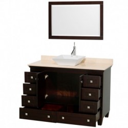 48 inch Single Bathroom Vanity in Espresso, Ivory Marble Countertop, Pyra White Sink, and 24 inch Mirror